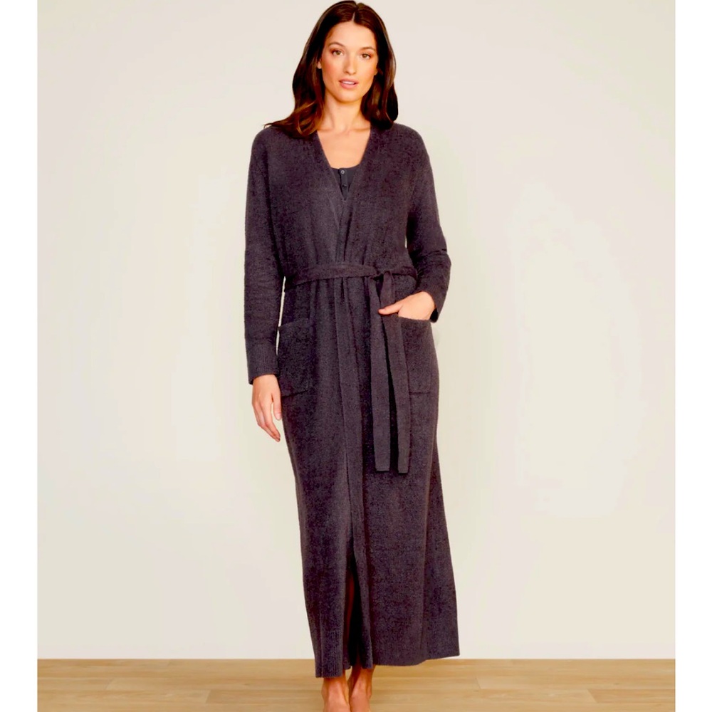 Barefoot Dreams Long Black Robe Small (Tall) wrap front with belt & pockets
